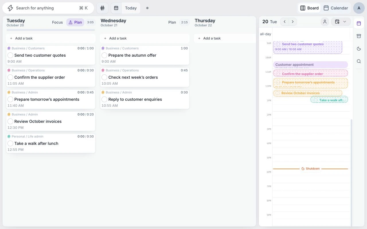 Juno’s current planner with example customer quotes and supplier follow-ups