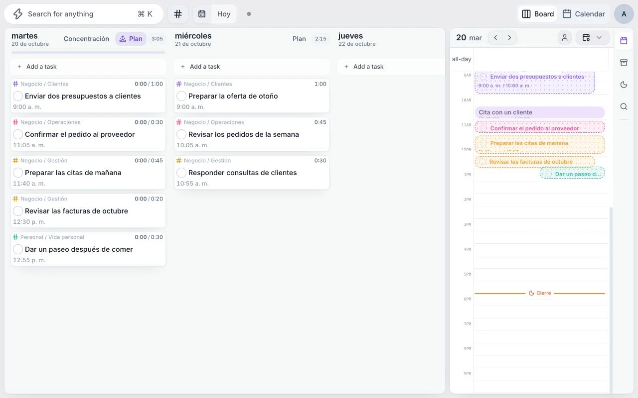 El planificador actual de Juno con presupuestos y seguimientos de proveedores de ejemplo